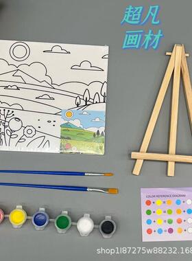 儿童涂鸦绘画套装 手工填色15*15油画板 卡通DIY数字油画跨境