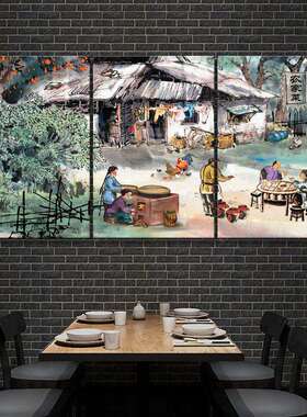 餐饮店餐馆饭店农村墙壁画江南农家乐田园装饰画挂画复古农庄饭店