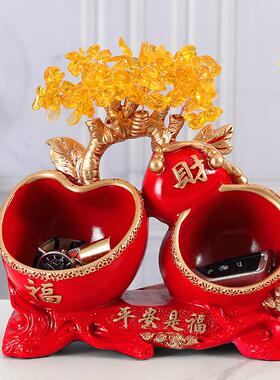 进门口鞋柜放钥匙的玄关电视柜收纳盒招财树鹿摆件新中式北欧饰品