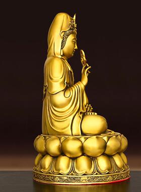 全铜坐莲观音摆件净瓶柳枝观音客厅佛堂佛像坐南海观世音菩萨铜像