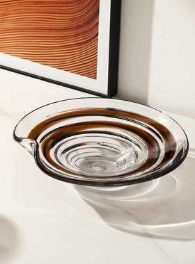 现代轻奢家居拼色圈纹玻璃花瓶别墅客厅餐桌高级感水果盘装饰摆件