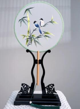 梅兰竹菊古风团扇双面刺绣汉服旗袍古装扇子舞蹈圆扇道具礼品扇夏