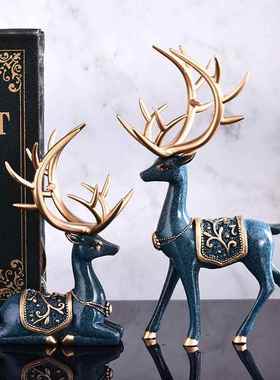 美式客厅玄关酒柜装饰品摆件欧式创意家居房间麋鹿摆设结婚小礼物
