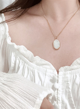 小天使复古思虑贝壳贝母椭圆项链