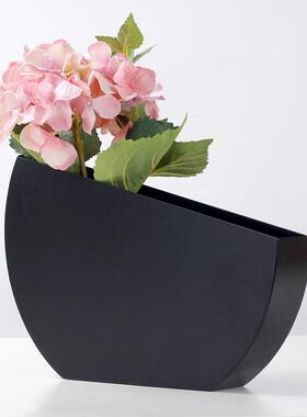 创意几何斜口方形金属花瓶北欧轻奢软装样板间摆件艺术干花插花器