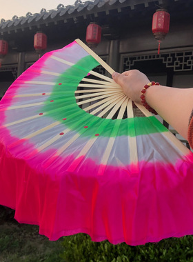 广场成人广场舞扇子秧歌扇携带彩绸舞蹈专用扇子加长旗袍风扇古典