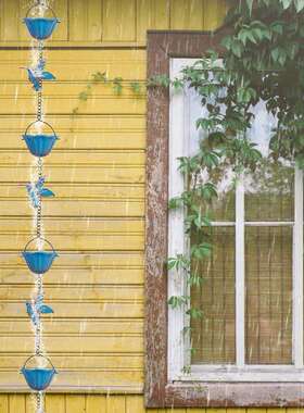 跨境亚马逊沃尔玛新品户外蜂鸟雨链带铃的雨链2.4米装饰性捕雨链