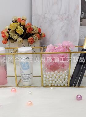 欧式精致玻璃工艺品化妆刷收纳 黄铜4格护肤品透明盒子