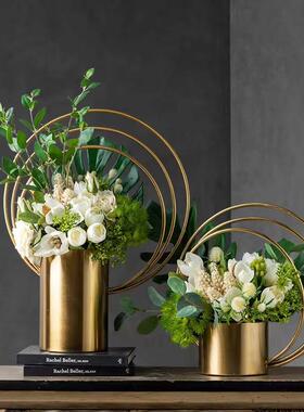 铁艺圆形插花器电镀客厅电视柜桌面装饰创意轻奢酒店婚庆摆设