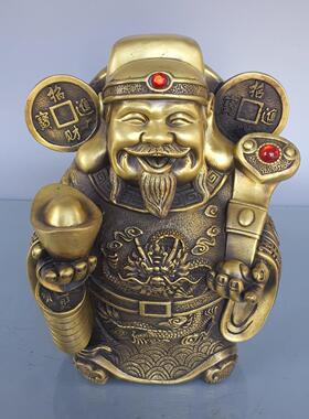 纯铜文财神像摆件如意坐龙椅五路财神爷像店铺乔迁开业