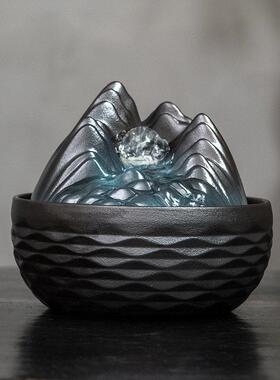 陶瓷USB水循环系统流水摆件办公桌茶台招财装饰品中式喷泉加湿器