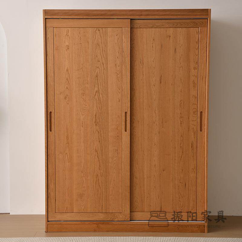 中子古樱桃实木风简约推拉LFS门木大衣柜日式单门原木卧室储物柜 - 图1