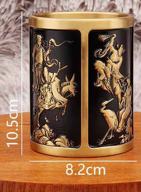 黄铜笔筒办公室书房桌面摆件八仙过海梅兰竹菊装饰金属工艺品