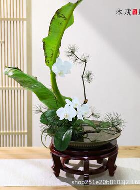 剑山底座插花花瓶花盆底座竹排室内装饰小原流池坊花艺插花转盘