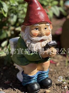 跨境花园精灵侏儒上厕所玩手机花园庭院摆件树脂工艺品侏儒装饰