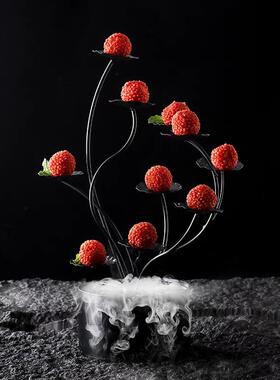 创意中式干冰花架树酒店会所酒吧摆盘好看的荔枝虾球甜品组合餐具