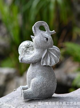 动物花园雕像摆件庭院草坪树脂太阳能灯串大象花园动物摆件