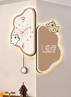 线 线条小狗客厅转角挂钟简约云朵拐角双面电子钟表2025新款创意