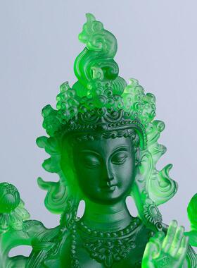 琉璃绿度母佛像菩萨佛堂供奉中式家居摆饰工艺礼品摆饰脱蜡烧制礼