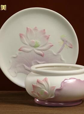 微美 陶瓷粉莲佛具全套供具大全供佛套装佛前供奉用品供果盘摆件