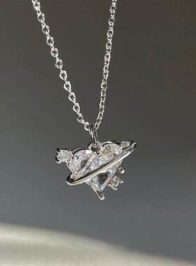necklace women桃心恋爱星球项炼女ins小众甜美粉钻爱心锁骨炼