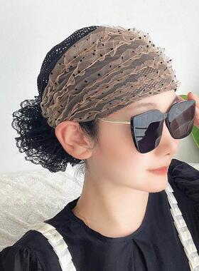 遮白发的头饰新款帽子显年轻女束发发箍遮挡碎发头套镂空盘发头巾