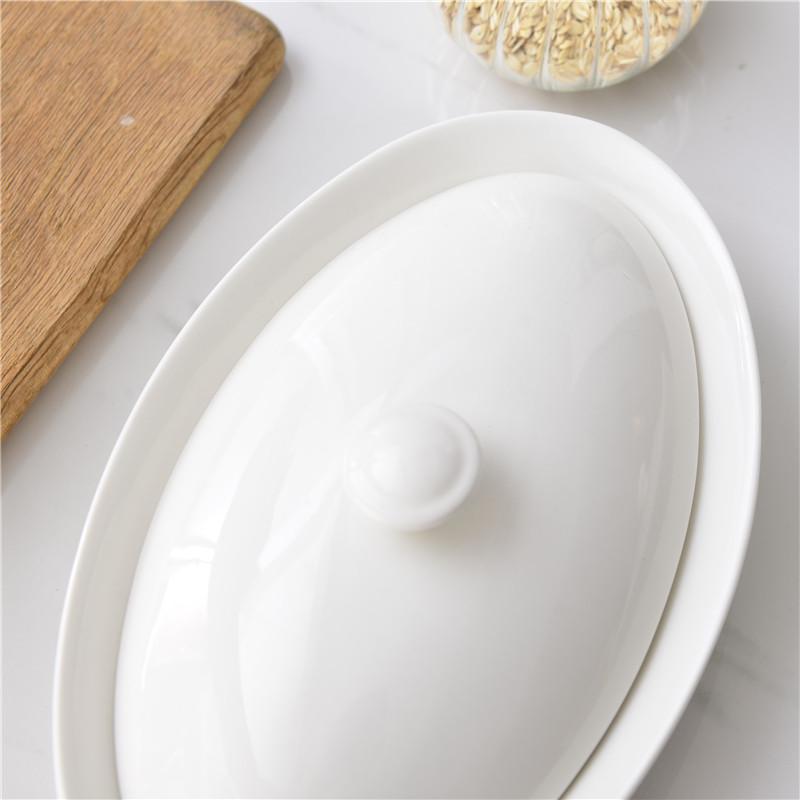 月子会所餐盘带盖纯白蒸鱼盘微波炉烤箱可用椭圆深盘位上河豚盘 - 图2
