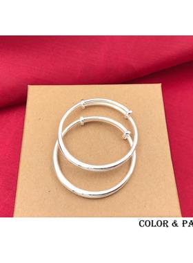 正品正镯品满999纯手子男女宝宝光面实心小孩婴银儿童银饰品送月