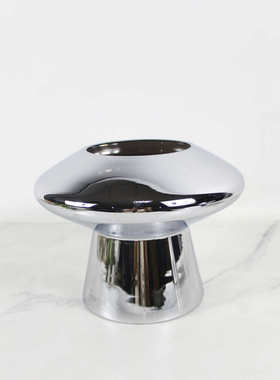 现代创意电镀银色蘑菇玻璃花瓶摆件客厅茶几玄关餐桌插花器装饰品