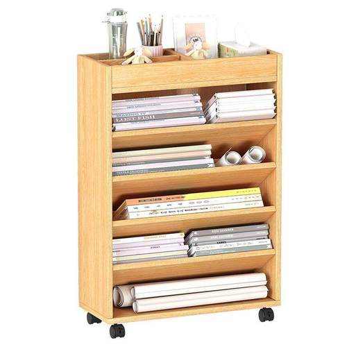 可移动书架书桌旁桌面侧边书柜图书学习用品放置架书桌收纳置物架 - 图2