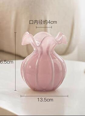 爆款法式水晶福袋花瓶客厅插花玻璃琉璃轻奢高级感粉色紫色餐桌摆