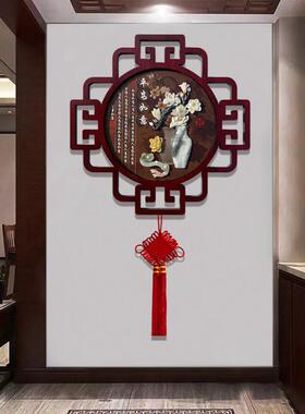 新中式入户玄关走廊过道挂画浮雕画客厅装饰画沙发背景墙玉雕画
