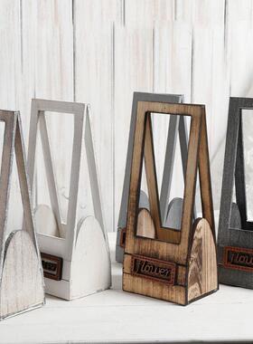 木质花盆花瓶提篮桌面摆件装饰客厅电视柜餐厅摆饰仿真花干花插花