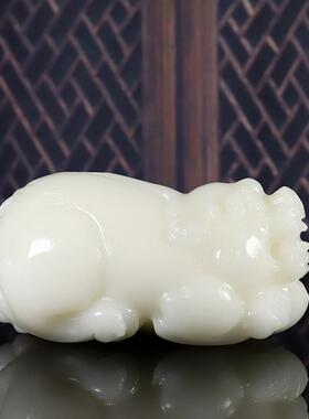 正品然白玉貔貅天摆件卧皮丘办公家室书房玄关财位貔犰工艺室品居