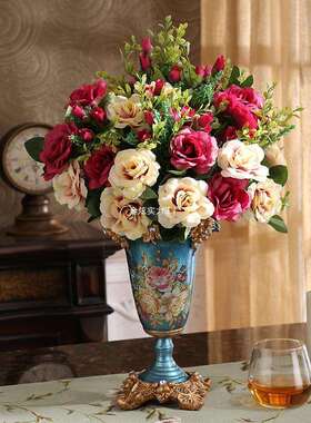 客厅仿欧真花干花插503花瓶花摆设美式器家居装品摆件花花瓶树饰