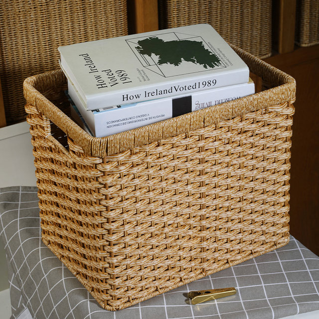 Kens imitation rattan study storage basket lattice cabinet classification and sorting basket large living room storage box woven basket