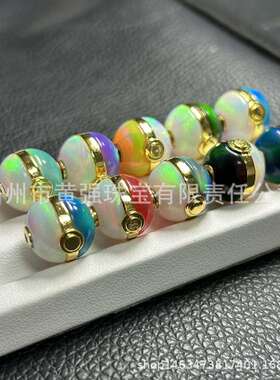 文玩隔片石隔珠配件欧珀极蛋白石白彩虹猪大肠老形珠北光欧珀球精