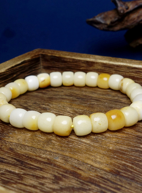 收藏级新疆保真和田玉白玉独籽籽料黄沁皮手串手链21.90g