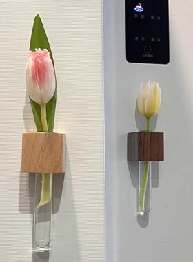 Solid Wood Magnetic Refrigerator Stickers 3D Insert Vase Cre
