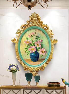 玄关挂画入户走廊装饰画餐厅画欧式轻奢软装画小众椭圆形花卉油画