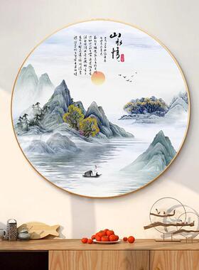 新中式玄关装饰画走廊中国风客厅圆形沙发背景墙禅意山水书房挂画