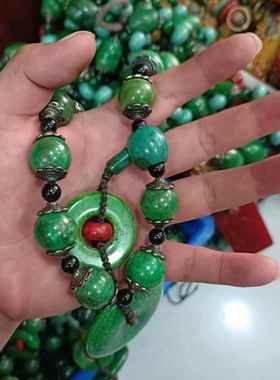 古玩收藏仿古绿松镶宝石手把件挂饰多宝天珠镶嵌挂坠收藏