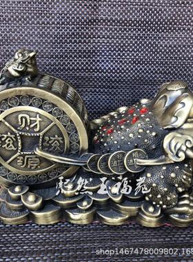 纯铜金蟾拉车摆件黄铜金蟾拉财车铜青蛙铜蟾蜍家居装饰工艺品摆件