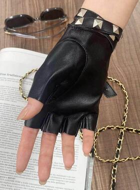 黑瞎子cos服lolita朋克哥特露指搭配手袖y2k配饰半指皮镂空手套.