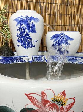 生态流水过滤器循环水瀑布鱼池古法养鱼造景景德镇陶瓷全套摆件