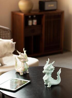 景德镇瓷器红色陶瓷龙摆件招财玄关办公室家居装饰品龙年开业礼物