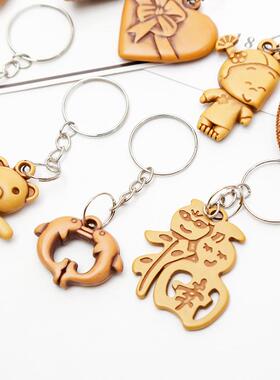 Manufacturer Direct Sale Imitation Peach Wood Keychain Heart