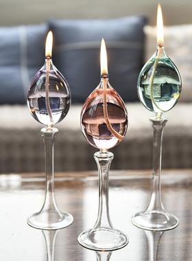 创意透明玻璃玻璃烛台油灯欧式创意家居摆件浪漫烛光晚餐玻璃油灯