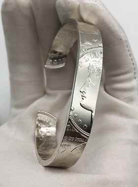 正品摩根币手工覆古神手银镯男创意个性欧美鹰飞女硬币s925纯银手