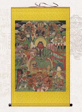 唐卡关公坐像挂画卷轴画中堂武财神关羽关二爷佛堂供奉装饰画壁画